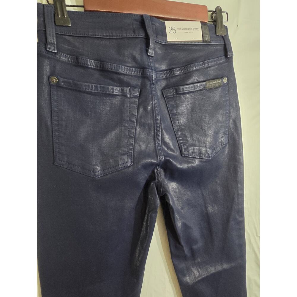 NWT 7 For All Mankind HighRise Ankle Skinny Coated Jeans Women 26 Royal Purple - Picture 7 of 12